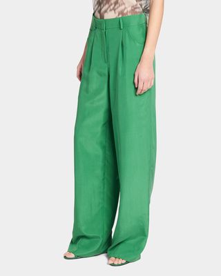 Washed Silk Wide-Leg Relaxed Trousers
