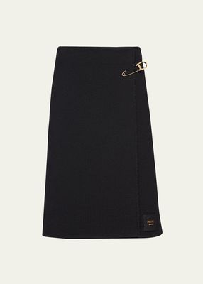 Washed Twill Safety-Pin Knee-Length Skirt