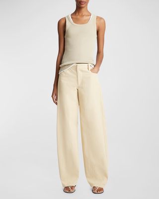 Washed Twill Wide-Leg Pants