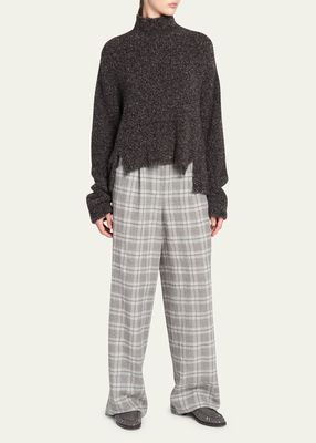 Washed Wool Check Print Relaxed Trouser Pants