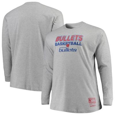 Washington Bullets Mitchell & Ness Hometown Classics Big & Tall Thowback Logo Long Sleeve T-Shirt - Heathered Gray in Heather Gray