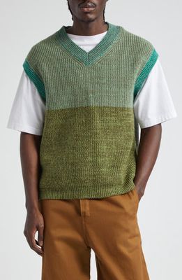 Waste Yarn Project Ida Wool Blend V-Neck Sweater Vest in Tonal Green 