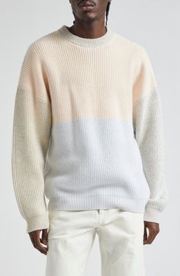 Waste Yarn Project Odd Colorblock Wool Blend Sweater in Tonal White 