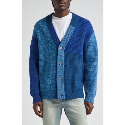 Waste Yarn Project Patti Colorblock Wool Blend Cardigan in Tonal Blue 