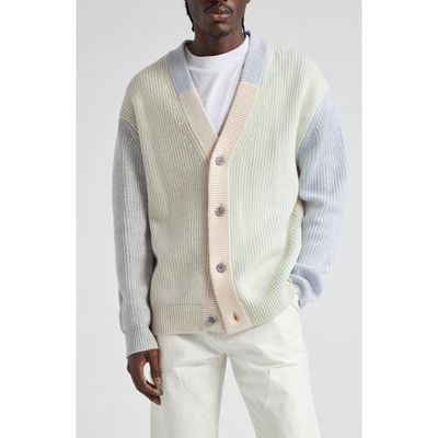 Waste Yarn Project Patti Colorblock Wool Blend Cardigan in Tonal White 