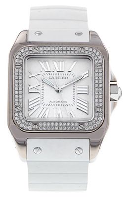 Watchfinder & Co. Cartier Preowned Santos 100 Diamond Rubber Strap Watch