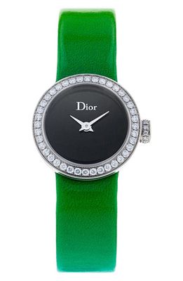 Watchfinder & Co. Christian Dior Preowned La D De Dior Leather Strap Watch in Steel Set With Diamonds