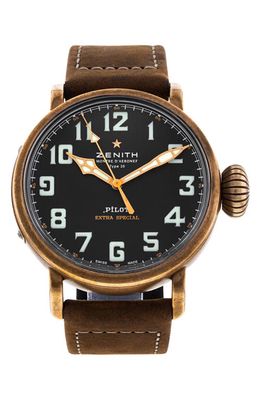 Watchfinder & Co. Zenith Preowned Pilot Leather Strap Watch