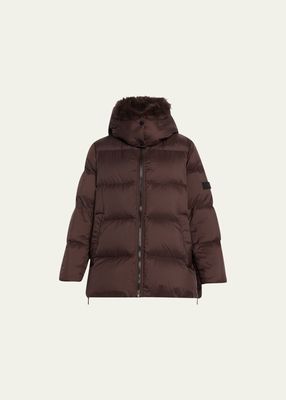 Water-Repellent Technical Puffer Jacket with Fluffy Lambswool Collar