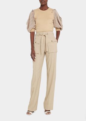 Water Stone Straight-Leg Belted Pants