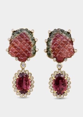 Watermelon and Pink Tourmaline Earrings in 18K Gold