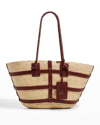 Watermill Small Caged Leather & Raffia Tote Bag