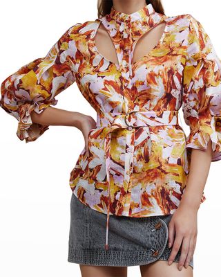 Watson Belted Floral Cutout Shirt