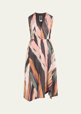 Wave Abstract Metallic Jacquard Midi Dress