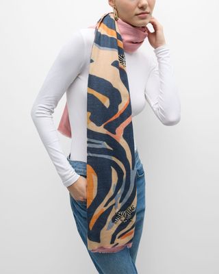 Wave Abstract Wool-Silk Scarf