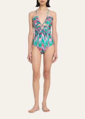Wave Lace-Up One-Piece Swimsuit