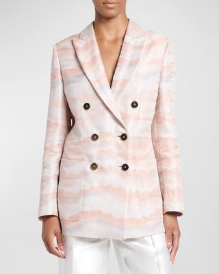 Wave Print Jacquard Double-Breasted Blazer