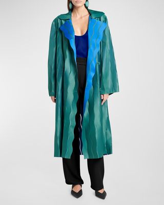 Wave Technical Jersey Belted Long Trench Coat