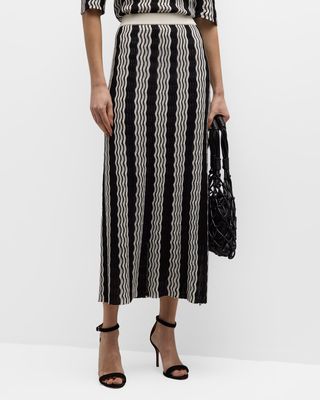 Wavy Pointelle-Knit Straight Midi Skirt