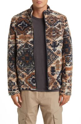 Wax London Cozi Ornate Fleece Jacket in Beige/Navy