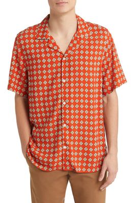 Wax London Didcot Amalfi Geometric Print Bowling Shirt in Orange