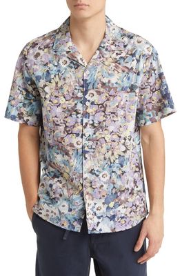 Wax London Didcot Floral Short Sleeve Cotton Button-Up Shirt in Blue