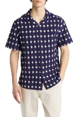 Wax London Didcot Iggy Ikat Print Short Sleeve Cotton Button-Up Shirt in Navy