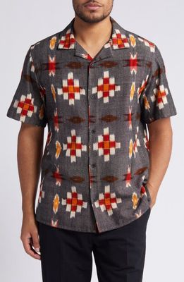 Wax London Didcot Ikat Camp Shirt in Grey Multi 