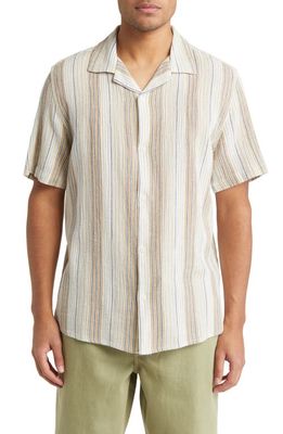 Wax London Didcot Stripe Short Sleeve Cotton Button-Up Shirt in Navy/Mustard