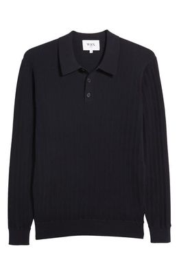 Wax London Oban Engineered Rib Knit Polo Sweater in Navy