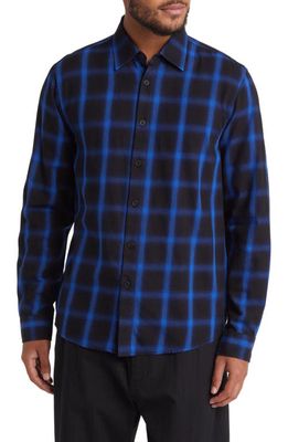 Wax London Trin Berkley Check Cotton Button-Up Shirt in Bright Blue/Black