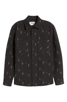 Wax London Whiting Heritage Design Quilted Jacquard Overshirt in Black