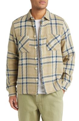 Wax London Whiting Plaid Button-Up Overshirt in Sage /Navy