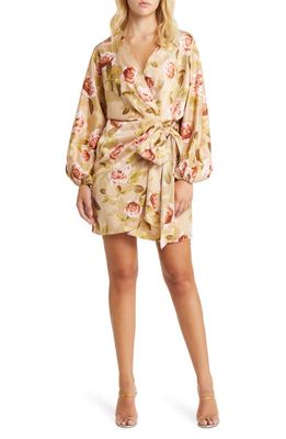 WAYF Amour Floral Long Sleeve Wrap Dress in Champagne Roses