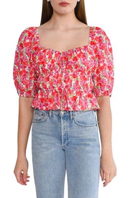 WAYF Avra Sweetheart Neck Peplum Top in Red /Purple Roses 