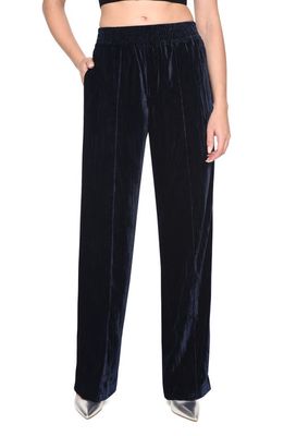 WAYF Bevie Straight Leg Velvet Pants in Navy