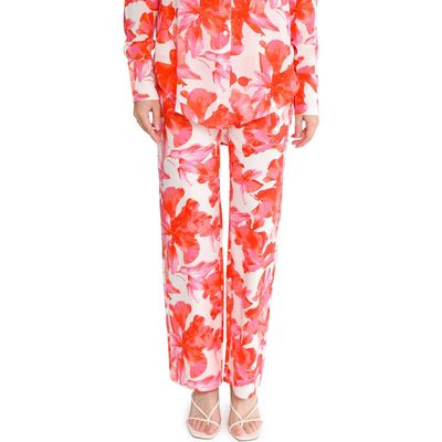 WAYF Brielle Floral Pants in Pink Hibiscus 