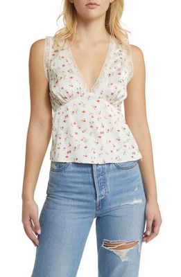 WAYF Camilla Floral Lace Trim Top in Ivory Ditsy