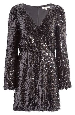 WAYF Carrie Long Sleeve Sequin Minidress in Black Sequin