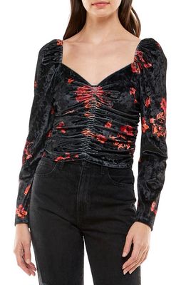 WAYF Closing Time Ruched Velvet Top in Red Roses
