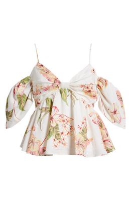 WAYF Coco Floral Print Cold Shoulder Top in Ivory Tropical