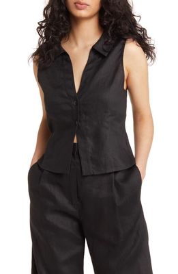 WAYF Devin Sleeveless Linen Shirt in Black