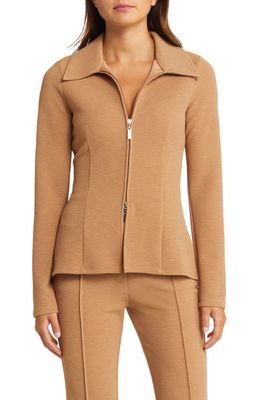 WAYF Double Knit Zip Cardigan in Camel