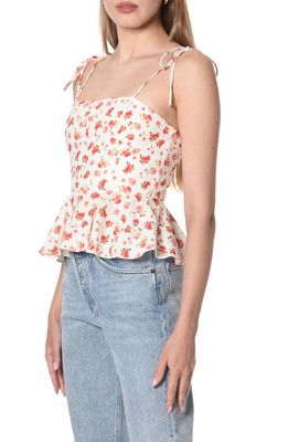 WAYF Escape Print Tie Strap Peplum Camisole in Ivory Roses