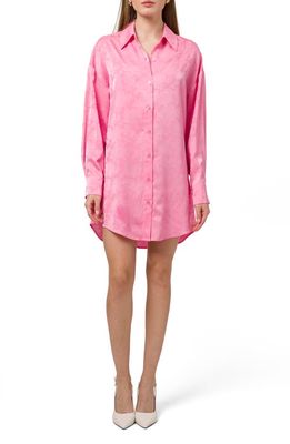 WAYF Floral Jacquard Long Sleeve Shirtdress in Bubblegum Pink