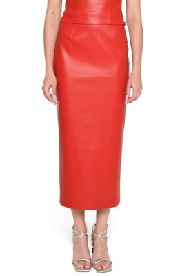 WAYF Giselle Faux Leather Pencil Skirt in Red