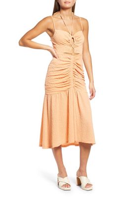 WAYF Iris Ruffle Hem Dress in Tangerine