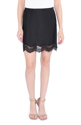WAYF Lace Trim Satin Miniskirt in Black