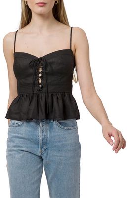 WAYF Lace Up Linen Bustier Top in Black