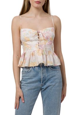 WAYF Lace Up Linen Bustier Top in Garden Roses